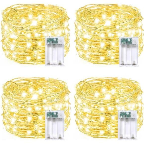 Warm White Fairy String Lights 60 LED Battery Operated Timer Indoor Outdoor Set - Picture 1 of 7
